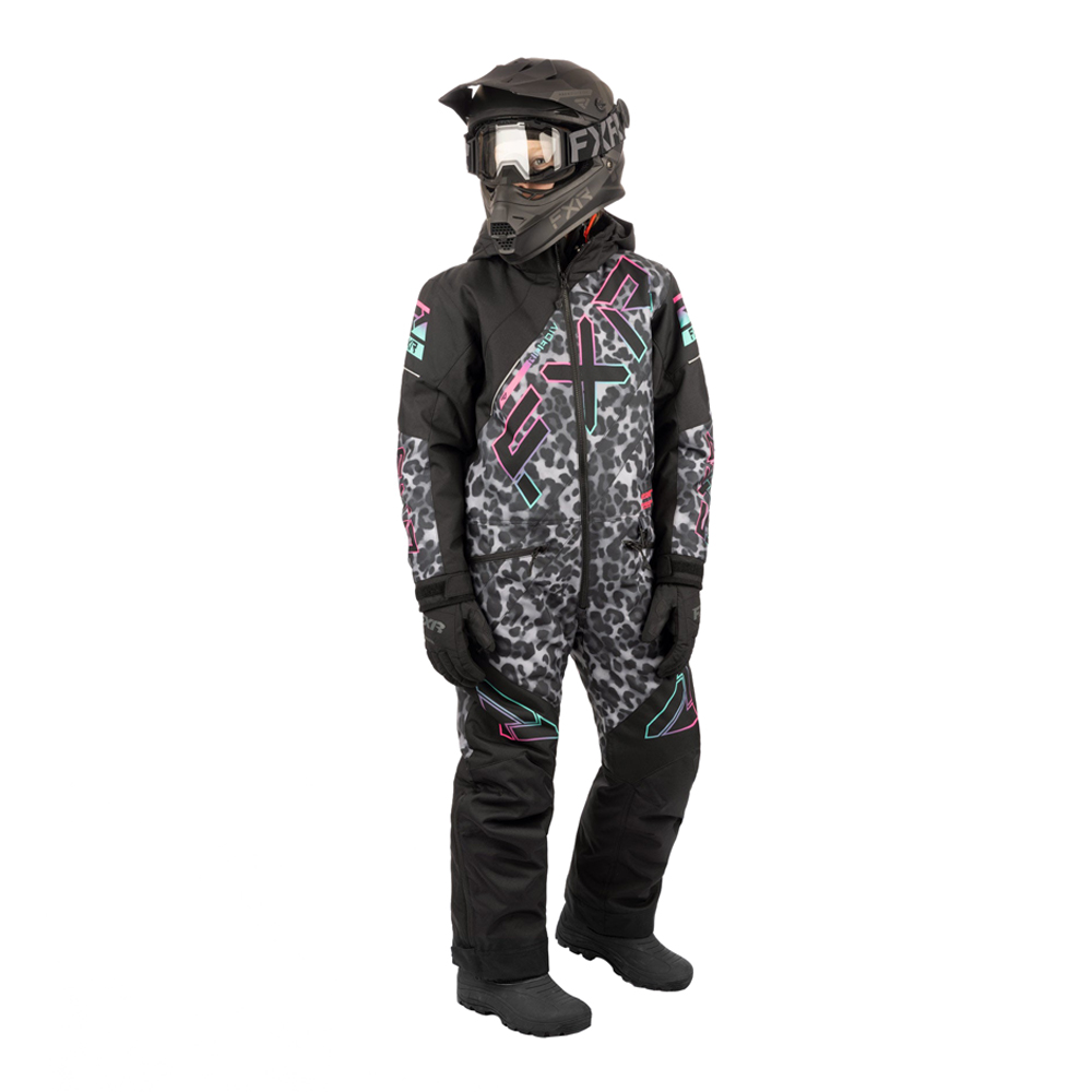Детский комбинезон FXR CX с утеплителем Black Cheetah/Mint-Electric Pink, 233015-1252