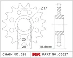 C5527-19 RK CHAINS Звезда 19 зубьев для цепи 525 для мотоцикла ведущая BMW JTF405, JTF40519, JTF405.19, JTF405-19