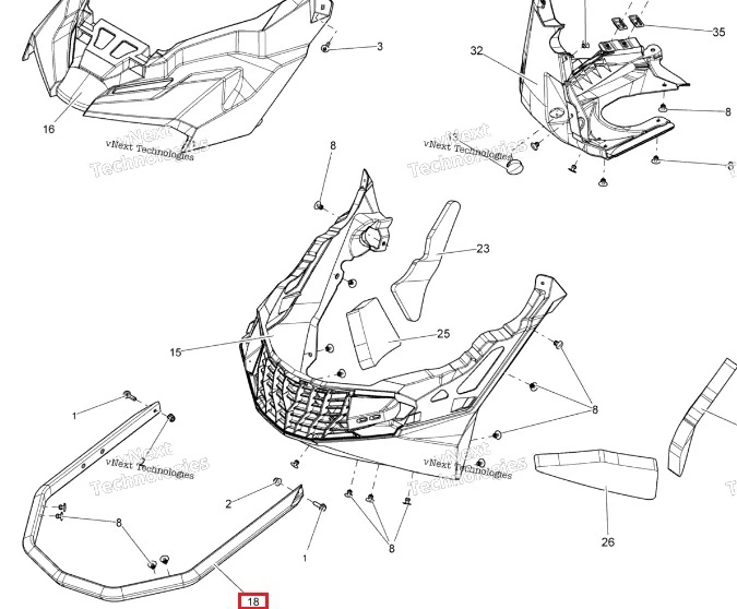 860200932 Бампер Передний Усиленный ХС Черный Для Ski Doo REV XM 502007176, 860201167, 860201170, 860201168, 860201172, 860201173, 860201174