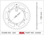 A4426-49 RK CHAINS Звезда 49 зубьев для цепи 520 для мотоцикла ведомая Suzuki JTA808, JTA80849, JTA808.49, JTA808-49