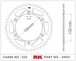 A4001-50 RK CHAINS Звезда 50 зубьев для цепи 520 для мотоцикла ведомая Yamaha JTA251, JTA25150, JTA251.50, JTA251-50