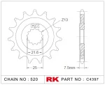 C4397-16 RK CHAINS Звезда 16 зубьев для цепи 520 для мотоцикла ведущая Kawasaki, Yamaha JTF1536, JTF153616, JTF1536.16, JTF1536-16