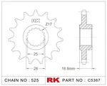 C5367-17 RK CHAINS Звезда 17 зубьев для цепи 525 для мотоцикла ведущая Aprilia, BMW, Husqvarna JTF704, JTF70417, JTF704.17, JTF704-17