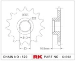 C4392-16 RK CHAINS Звезда 16 зубьев для цепи 520 для мотоцикла ведущая Yamaha JTF582, JTF58216, JTF582.16, JTF582-16