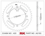 A2193-50 RK CHAINS Звезда 50 зубьев для цепи 420 для мотоцикла ведомая алюминиевая Kawasaki, Suzuki JTA461, JTA46150, JTA461.50, JTA461-50